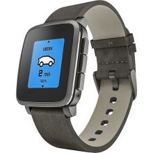 Pebble Time Steel Leather Band (Black) - умные часы