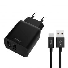 Сетевое зарядное устройство TFN x2 USB-A RAPID+ 12W, черный (TFN-WCRPD12W2UBK)