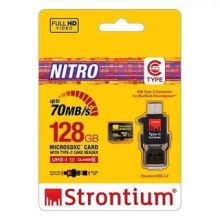 Карта памяти Strontium NITRO 128GB microSDXC Class 10 UHS-I U1 466X + SD adapter & USB Card Reader