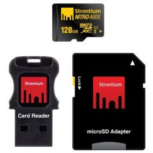 Карта памяти Strontium NITRO 128GB microSDXC Class 10 UHS-I U1 466X + SD adapter & USB Card Reader