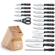 Набор Wusthof Gourmet 15 ножей, ножницы и мусат с подставкой (9718)
