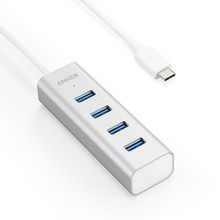 USB-C адаптер Anker для Macbook, ChromeBook Pixel 4-Port USB 3.0 (Silver)