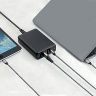 Быстрое сетевое зарядное устройство InterStep PD60W(USB-C) +QC3.0(18Вт)+ 2*USB A(15W), черный