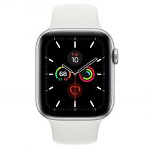 Умные часы Apple Watch Series 5 GPS 44mm Aluminum Case with Sport Band, серебристый/белый