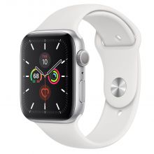 Умные часы Apple Watch Series 5 GPS 44mm Aluminum Case with Sport Band, серебристый/белый