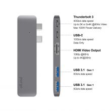 USB-C адаптер Purgo Slim Aluminum Type-C Pro Hub Adapter для MacBook Pro 13/15 2 USB type-C, Pass-Through Charging, 2 USB 3.0 Ports, HDMI (Space Gray)