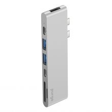 USB-C адаптер Purgo Aluminum Type-C Pro Hub Adapter для MacBook Pro 13/15 2 USB type-C, Pass-Through Charging, SD/Micro Card Reader, 2 USB 3.0 Ports, HDMI (Silver)