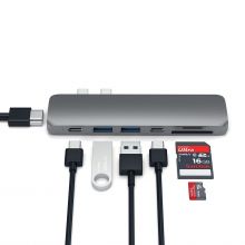 USB-C адаптер Satechi Aluminum Type-C Pro Hub Adapter для MacBook Pro 13 и 15 40Gbs Thunderbolt 3, HDMI, Pass-Through Charging, SD/Micro Card Reader, 2 USB 3.0 Ports (Space Gray)