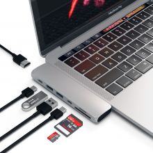 USB-C адаптер Satechi Aluminum Type-C Pro Hub Adapter для MacBook Pro 13 и 15 40Gbs Thunderbolt 3, HDMI, Pass-Through Charging, SD/Micro Card Reader, 2 USB 3.0 Ports (Silver)