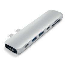 USB-C адаптер Satechi Aluminum Type-C Pro Hub Adapter для MacBook Pro 13 и 15 40Gbs Thunderbolt 3, HDMI, Pass-Through Charging, SD/Micro Card Reader, 2 USB 3.0 Ports (Silver)