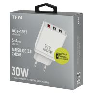 Сетевое зарядное устройство TFN x3 USB-A + QC 3.0 30W, белый (TFN-WCRPD25)